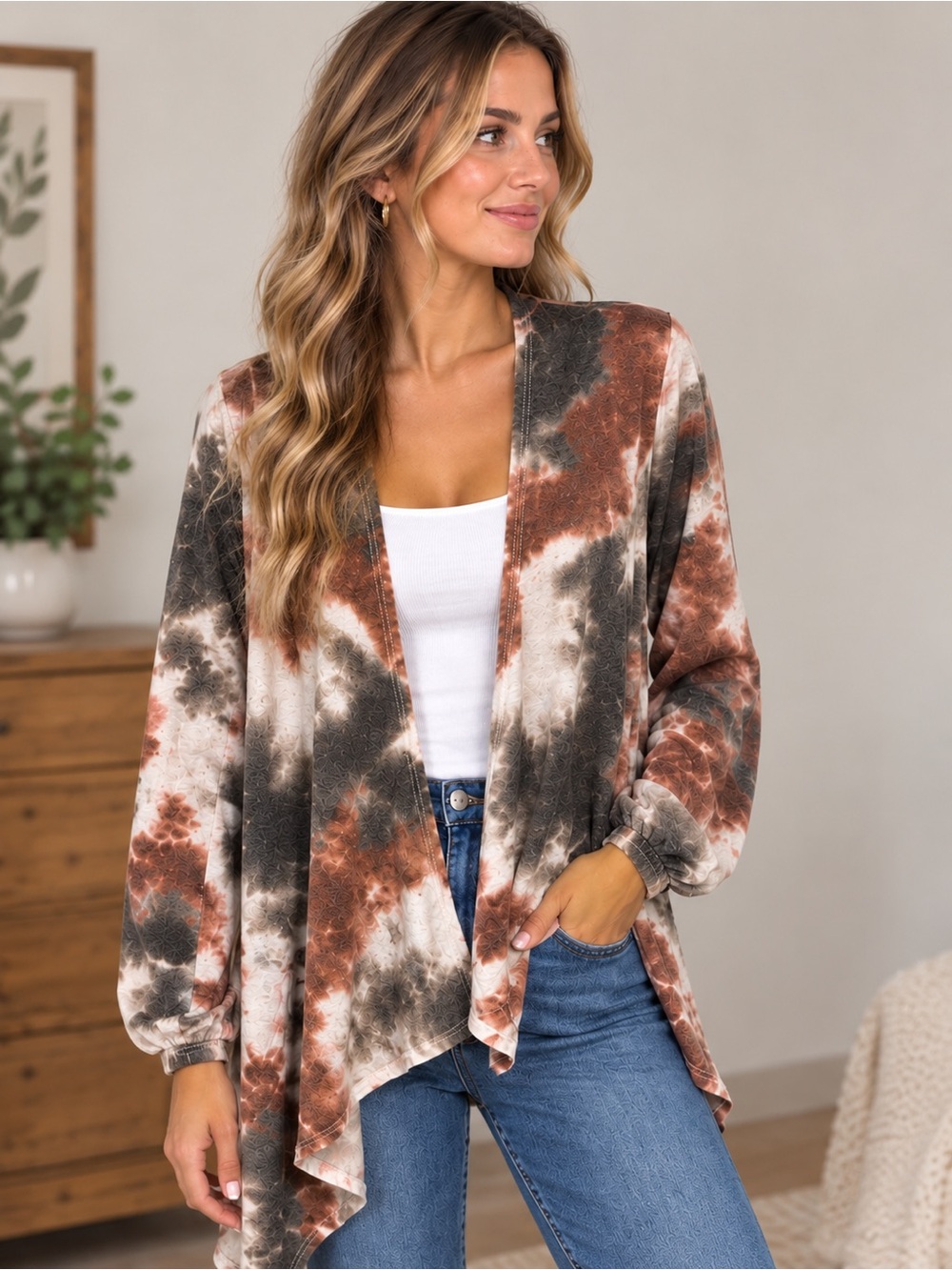 Mystree Los Angeles Open Front Tie Dye Cardigan